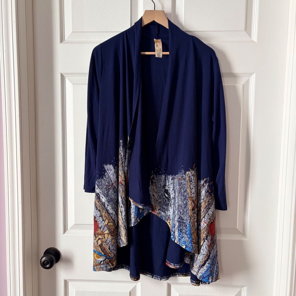A Walk in the Park by MCCC Sportswear Blue Cardinal Bird Tree Print Cardigan L